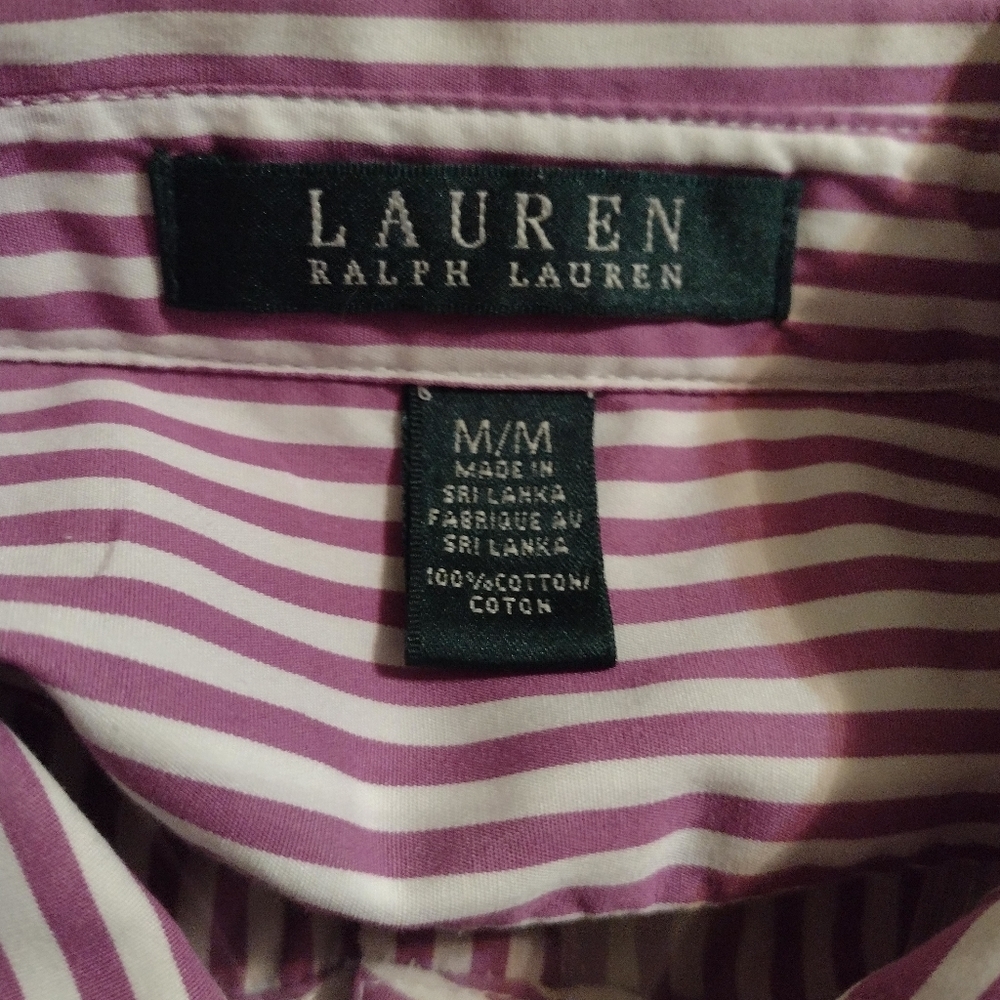 Lauren Ralph Lauren Button Up Shirt Womens M/M Purple White Striped Flap Pockets - Picture 5 of 7